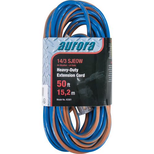 TPE-Rubber Extension Cord With Light Indicator, All-Weather, SJEOW, 14/3 AWG, 15 A, 50' GTA Hardware Inc