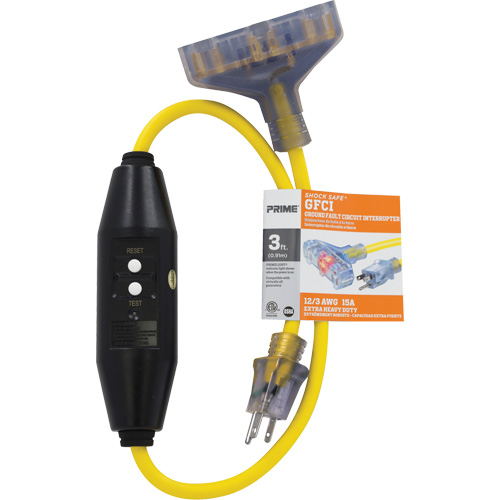 Shocksafe&reg; GFCI Triple Tap Adapter, 125 V, 15 A, 3' Cord GTA Hardware Inc
