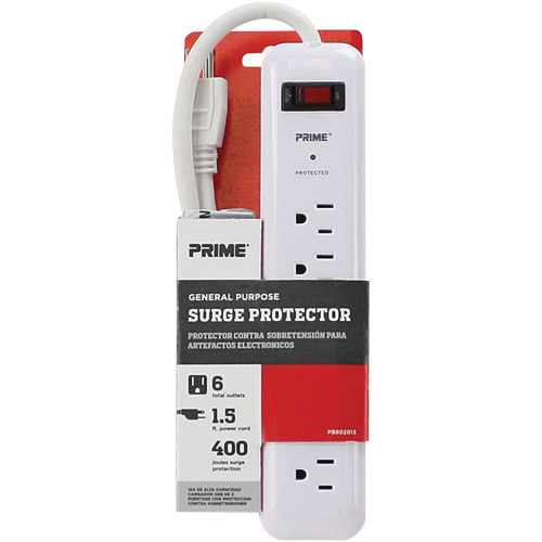 Surge Protector, 6 Outlets, 400 J, 1875 W, 2' Cord GTA Hardware Inc