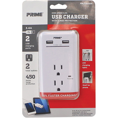 Prime&reg; USB Charger with Surge Protector GTA Hardware Inc