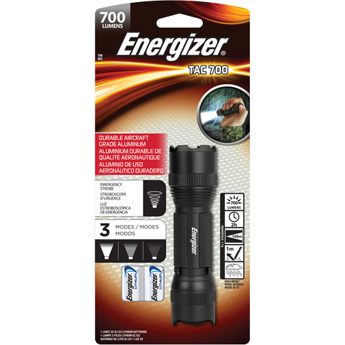 TAC 700 Flashlight, LED, 700 Lumens, CR123 Batteries GTA Hardware Inc