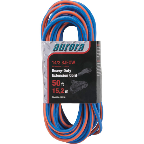 TPE-Rubber Extension Cord with Light Indicator, All-Weather, SJEOW, 14/3 AWG, 15 A, 3 Outlet(s), 50' GTA Hardware Inc