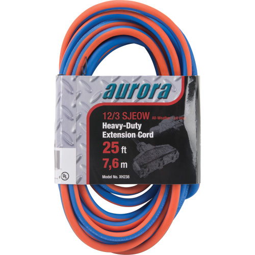 TPE-Rubber Extension Cord with Light Indicator, All-Weather, SJEOW, 12/3 AWG, 15 A, 3 Outlet(s), 25' GTA Hardware Inc