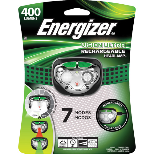 Vision Ultra Headlight, LED, 400 Lumens, 4 Hrs. Run Time, Rechargeable Batteries GTA Hardware Inc