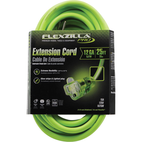 Flexzilla&reg; Pro Industrial Extension Cord, All-Weather, SJTW, 12/3 AWG, 15 A, 25' GTA Hardware Inc