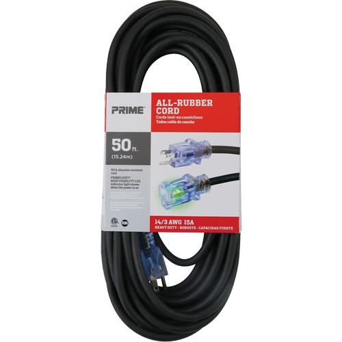 Cordon rallonge All-Rubber, Ext&eacute;rieur, SJOOW, AWG 14/3, 15 A, 50' GTA Hardware Inc
