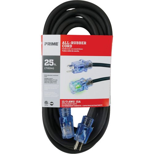 Cordon rallonge All-Rubber, Ext&eacute;rieur, SJOOW, AWG 12/3, 15 A, 25' GTA Hardware Inc