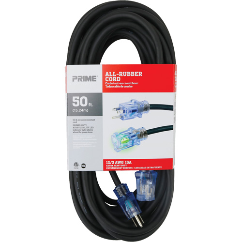 Cordon rallonge All-Rubber, Ext&eacute;rieur, SJOOW, AWG 12/3, 15 A, 50' GTA Hardware Inc