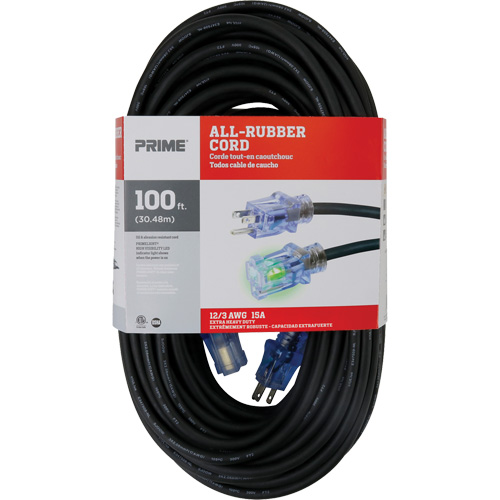 Cordon rallonge All-Rubber, Ext&eacute;rieur, SJOOW, AWG 12/3, 15 A, 100' GTA Hardware Inc