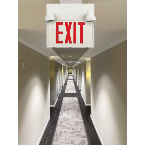 Enseigne de sortie avec &eacute;clairage de s&eacute;curit&eacute;, DEL, &agrave; piles/&agrave; raccordement fixe, 12-1/10" lo x 11" la, Anglais GTA Hardware Inc