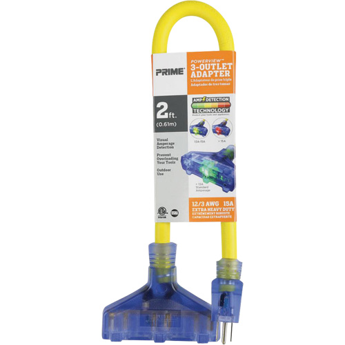 Adaptateur avec d&eacute;tection visuelle de lamp&eacute;rage, Ext&eacute;rieur, AWG 12/3, 15 A, 3 prise(s), 2' GTA Hardware Inc
