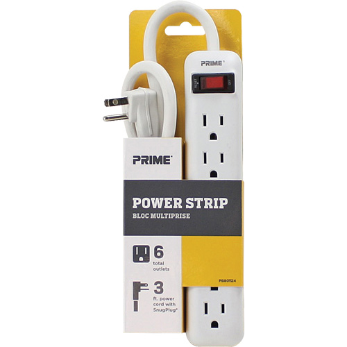 Power Strip, 6 Outlet(s), 3', 15 A, 1875 W, 125 V GTA Hardware Inc