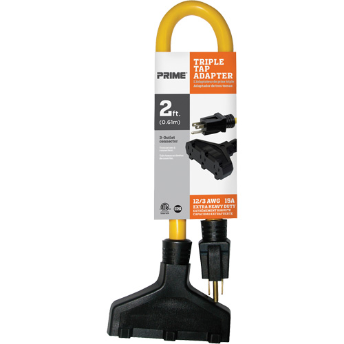 Triple Tap Adapter, Outdoor, STW, 12/3 AWG, 15 A, 3 Outlet(s), 2' GTA Hardware Inc