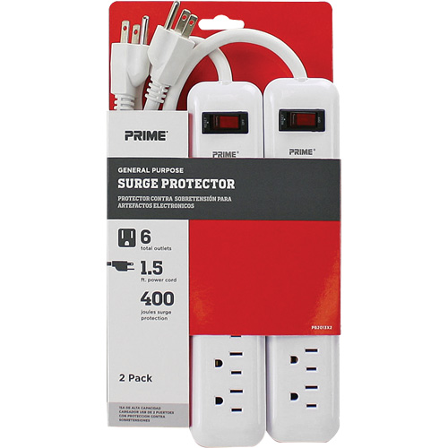 Surge Protector 2-Pack, 6 Outlets, 400 J, 1875 W, 1.5' Cord GTA Hardware Inc