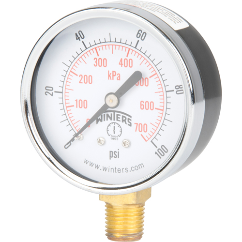 Pressure Gauge, 2-1/2" , 0 - 100 psi, Bottom Mount, Analogue GTA Hardware Inc
