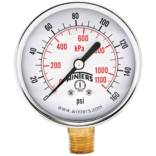 Manom&egrave;tre &eacute;conomique,  2-1/2", 0 - 160 psi, Fixation inf&eacute;rieure, Analogique GTA Hardware Inc