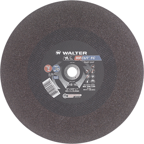 Ripcut Stainless Steel & Steel Cut-Off Wheel for Stationary Saws, 16" x 5/32", 1" Arbor, Type 1, Aluminum Oxide, 3800 RPM GTA Hardware Inc