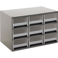 Modular Parts Cabinets, Steel, 9 Drawers, 17" x 10-9/16" x 3-1/16", Grey GTA Hardware Inc
