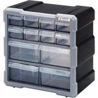Drawer Cabinet, Plastic, 12 Drawers, 10-1/2" x 6-1/4" x 10-1/4", Black GTA Hardware Inc