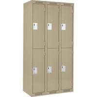 Clean Line Lockers, 2 -tier, Bank of 3, 36" x 18" x 72", Steel, Beige, Rivet (Assembled) GTA Hardware Inc