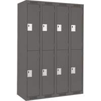 Clean Line Lockers, 2 -tier, Bank of 4, 48" x 18" x 72", Steel, Charcoal, Rivet (Assembled) GTA Hardware Inc