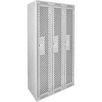 Clean Line Lockers, Bank of 3, 36" x 15" x 72", Steel, Grey, Rivet (Assembled), Perforated GTA Hardware Inc