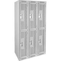 Clean Line Lockers, 2 -tier, Bank of 3, 36" x 12" x 72", Steel, Grey, Rivet (Assembled), Perforated GTA Hardware Inc
