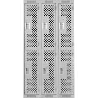 Clean Line Lockers, 2 -tier, Bank of 3, 36" x 12" x 72", Steel, Grey, Rivet (Assembled), Perforated GTA Hardware Inc