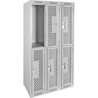 Clean Line Lockers, 2 -tier, Bank of 3, 36" x 12" x 72", Steel, Grey, Rivet (Assembled), Perforated GTA Hardware Inc
