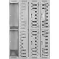 Clean Line Lockers, 2 -tier, Bank of 4, 48" x 12" x 72", Steel, Grey, Rivet (Assembled), Perforated GTA Hardware Inc
