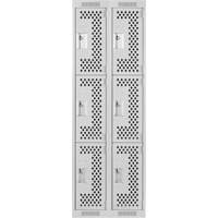 Clean Line Lockers, 3 -tier, Bank of 2, 24" x 12" x 72", Steel, Grey, Rivet (Assembled), Perforated GTA Hardware Inc