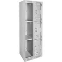 Clean Line Lockers, 3 -tier, Bank of 2, 24" x 12" x 72", Steel, Grey, Rivet (Assembled), Perforated GTA Hardware Inc