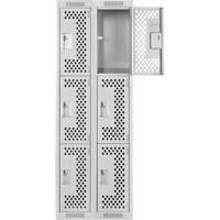 Clean Line Lockers, 3 -tier, Bank of 2, 24" x 12" x 72", Steel, Grey, Rivet (Assembled), Perforated GTA Hardware Inc
