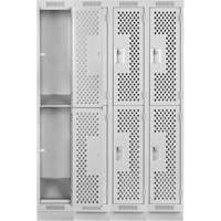 Clean Line Lockers, 2 -tier, Bank of 4, 48" x 18" x 76", Steel, Grey, Rivet (Assembled), Perforated GTA Hardware Inc