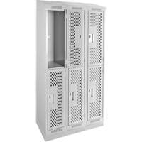 Clean Line Lockers, 2 -tier, Bank of 3, 36" x 12" x 82", Steel, Grey, Rivet (Assembled), Perforated GTA Hardware Inc