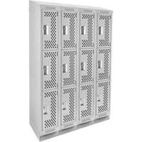 Clean Line Lockers, 3 -tier, Bank of 4, 48" x 15" x 82", Steel, Grey, Rivet (Assembled), Perforated GTA Hardware Inc