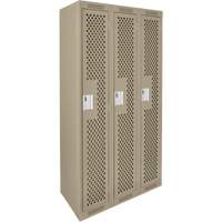 Clean Line Lockers, Bank of 3, 36" x 15" x 72", Steel, Beige, Rivet (Assembled), Perforated GTA Hardware Inc