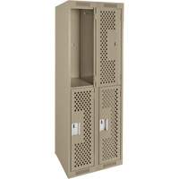 Casiers Clean Line, 2 niveaux, Bloc de 2, 24" x 12" x 72", Acier, Beige, Rivet (assembl&eacute;), Perfor&eacute; GTA Hardware Inc