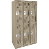 Casiers Clean Line, 2 niveaux, Bloc de 3, 36" x 12" x 72", Acier, Beige, Rivet (assembl&eacute;), Perfor&eacute; GTA Hardware Inc