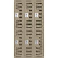 Casiers Clean Line, 2 niveaux, Bloc de 3, 36" x 12" x 72", Acier, Beige, Rivet (assembl&eacute;), Perfor&eacute; GTA Hardware Inc