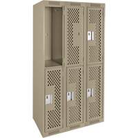 Casiers Clean Line, 2 niveaux, Bloc de 3, 36" x 12" x 72", Acier, Beige, Rivet (assembl&eacute;), Perfor&eacute; GTA Hardware Inc