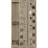 Casiers Clean Line, 2 niveaux, Bloc de 3, 36" x 12" x 72", Acier, Beige, Rivet (assembl&eacute;), Perfor&eacute; GTA Hardware Inc