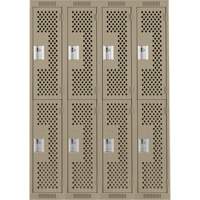 Clean Line Lockers, 2 -tier, Bank of 4, 48" x 15" x 72", Steel, Beige, Rivet (Assembled), Perforated GTA Hardware Inc