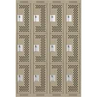 Casiers Clean Line, 3 niveaux, Bloc de 4, 48" x 12" x 72", Acier, Beige, Rivet (assembl&eacute;), Perfor&eacute; GTA Hardware Inc