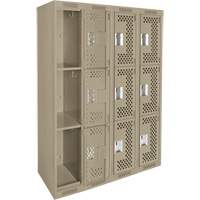 Casiers Clean Line, 3 niveaux, Bloc de 4, 48" x 12" x 72", Acier, Beige, Rivet (assembl&eacute;), Perfor&eacute; GTA Hardware Inc