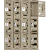 Casiers Clean Line, 3 niveaux, Bloc de 4, 48" x 12" x 72", Acier, Beige, Rivet (assembl&eacute;), Perfor&eacute; GTA Hardware Inc