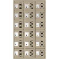 Assembled Lockerettes Clean Line Perforated Economy Lockers, 6 -tier, Bank of 3, 18" x 72" x 12", Steel GTA Hardware Inc