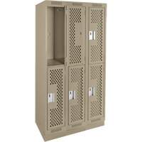 Clean Line Lockers, 2 -tier, Bank of 3, 36" x 18" x 76", Steel, Beige, Rivet (Assembled), Perforated GTA Hardware Inc