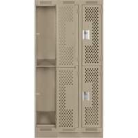 Clean Line Lockers, 2 -tier, Bank of 3, 36" x 18" x 76", Steel, Beige, Rivet (Assembled), Perforated GTA Hardware Inc
