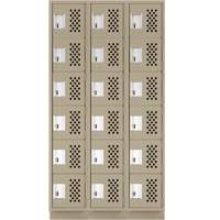 Assembled Lockerettes Clean Line Perforated Economy Lockers, 6 -tier, Bank of 3, 18" x 72" x 12", Steel GTA Hardware Inc